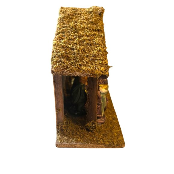 Vintage Nativity Scene Set Creche Manger Wood and Moss 7"x11x4 - Picture 3 of 10